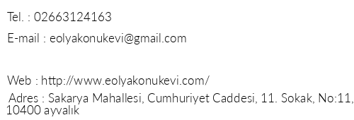 Eolya Konuk Evi telefon numaralar, faks, e-mail, posta adresi ve iletiim bilgileri